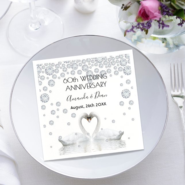 60th diamond wedding anniversary white swans love napkins (Creator Uploaded)