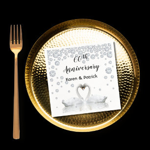 60th diamond wedding anniversary white swans love napkins