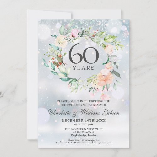 60th Diamond Wedding Anniversary Winter Floral Invitation