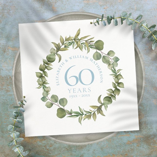60th Diamond Wedding Anniversary Woodland Greenery Napkins (Creator Uploaded)
