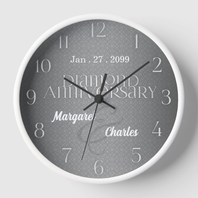 60th Diamond Wedding Annivsersary Date Names Clock (Front)