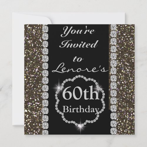 60th ELEGANT CRYSTAL Birthday Party Invitation