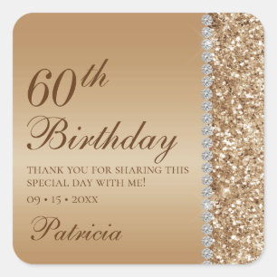 60th Elegant Gold Birthday Square Sticker