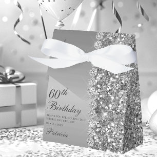 60th Elegant Silver Birthday Favor Boxes