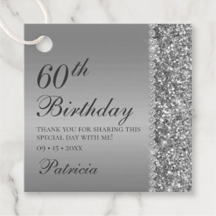 60th Elegant Silver Birthday Favor Tags
