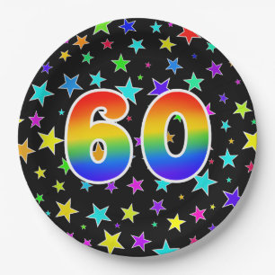 60th Event: Bold, Fun, Colorful Rainbow 60 Paper Plates