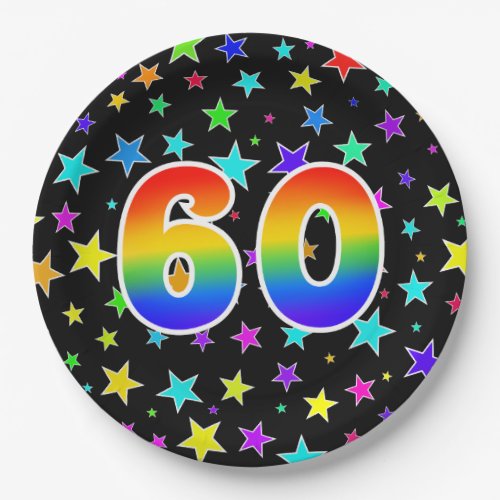 60th Event Bold Fun Colorful Rainbow 60 Paper Plates