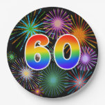 [ Thumbnail: 60th Event - Fun, Colorful, Bold, Rainbow 60 Paper Plates ]