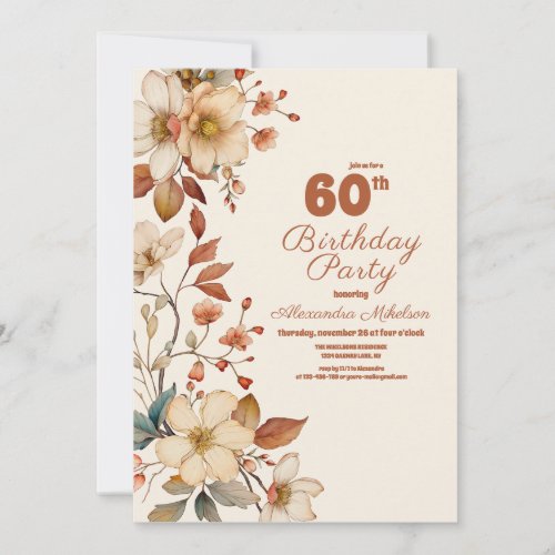 60th Floral Birthday Invitation