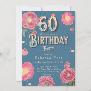 60th Floral Birthday Invitation, Vintage Roses Invitation