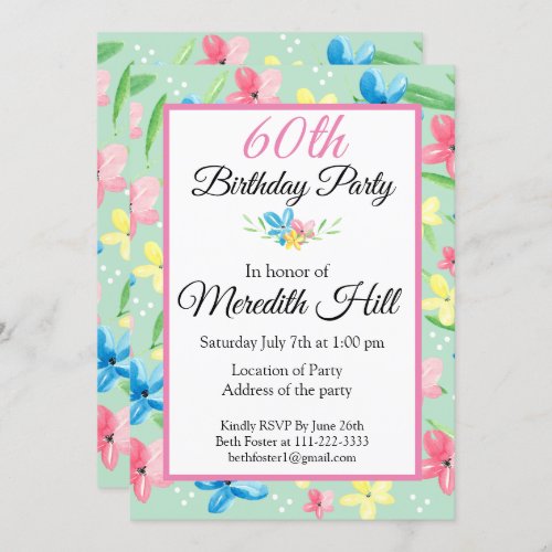 60th Floral Birthday Party Invitation