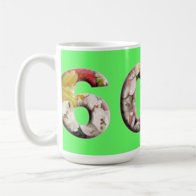 60th Floral Milestone Birthday Anniversary Coffee Mug (Left)