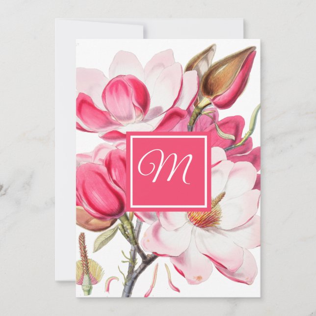 60th Floral Pink Elegant  Monogram Birthday Invitation (Front)