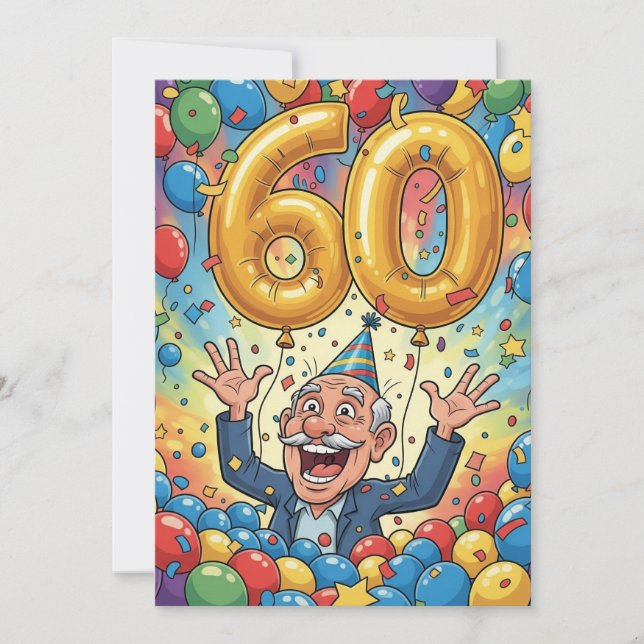 60th Funny Grandpa in Birthday card Balloon Shower (Front)
