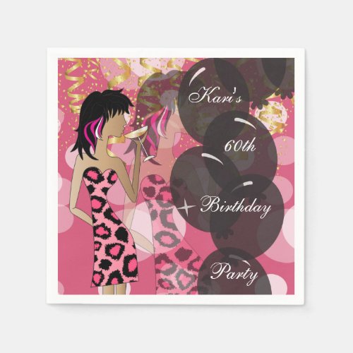 60th Girl Birthday Bash Party  Template  DIY Paper Napkins