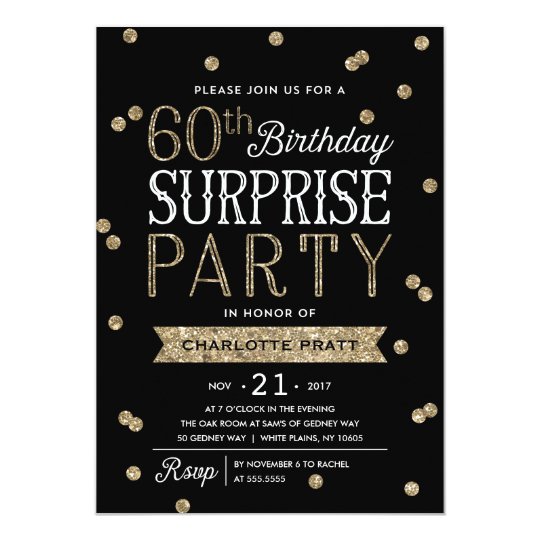 60th Glitter Confetti Surprise Party Invitation Zazzle Com