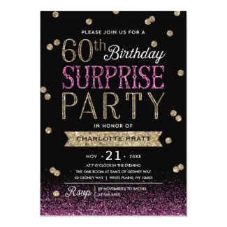 60th Glitter Confetti Surprise Party Invitation