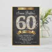 60th Gold Diamond Chalkboard Birthday Invitation (Standing Front)