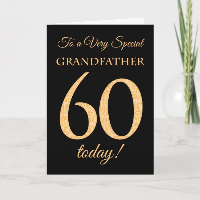 60th Gold-effect on Black, Grandfather Birthday Card (Front)