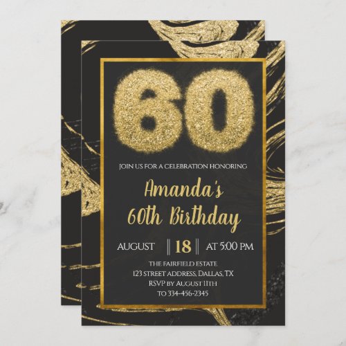 60th Gold Marble Birthday Invitation