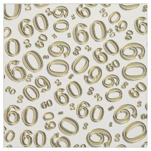 60th Gold & White Random Number Pattern 60 Fabric