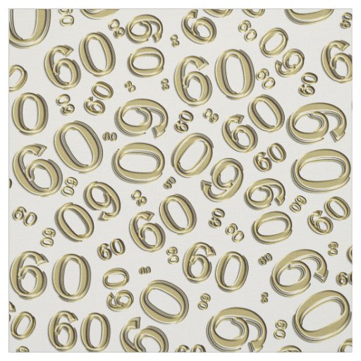 60th  Gold &  White Random Number Pattern 60 Fabric