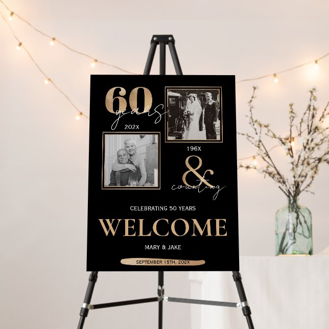 60th Golden Wedding Anniversary Then & Now Welcome Foam Board (In Situ (Stand))