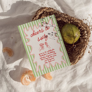 60th Hand Drawn Colorful Stripes Sixty Birthday Invitation