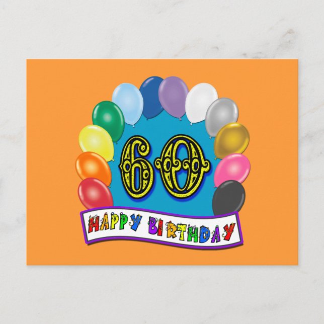 60th Happy Birthday Balloons Merchandise Postcard (Front)