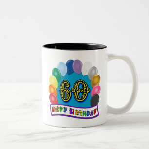 60th Happy Birthday Balloons Merchandise Two-Tone Coffee Mug