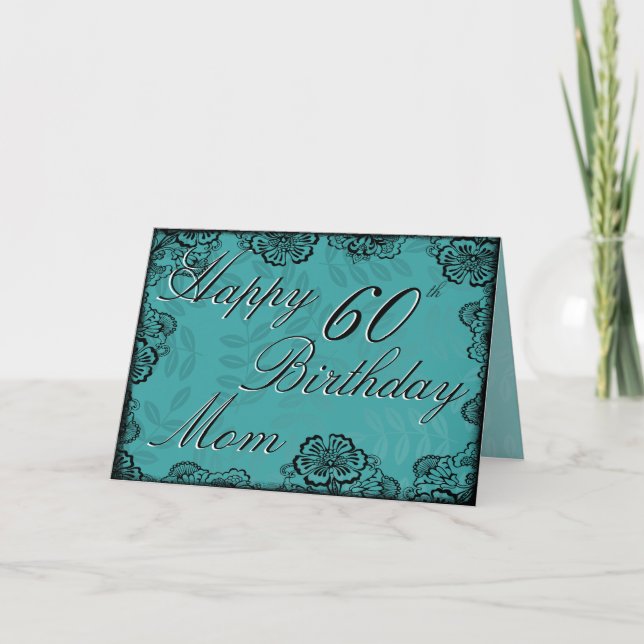 60th Happy Birthday Card - Teal Floral (Front)