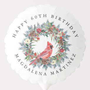 60th Happy Birthday Cardinal Wreath Custom Balloon