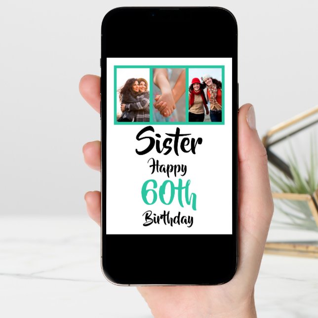 60th happy birthday sister photo collage Card (Front Digital)