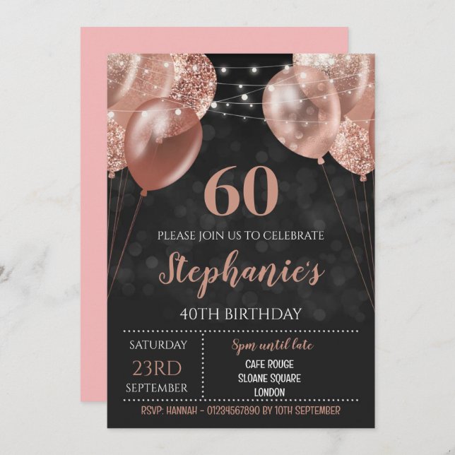 60th Invite Rose Gold Invitation (Front/Back)