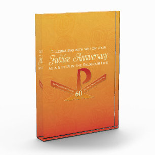 60th Jubilee Anniversary Nun Pax Cross, Orange Acrylic Award