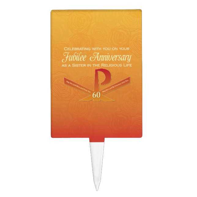 60th Jubilee Anniversary Nun Pax Cross, Orange Cake Topper (Front)