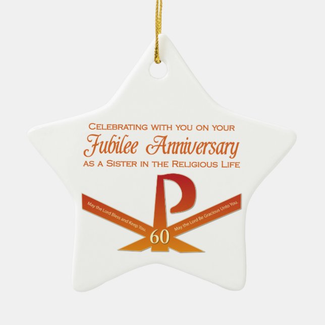 60th Jubilee Anniversary Nun Pax Cross, Orange Ceramic Ornament (Front)