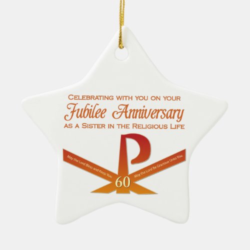 60th Jubilee Anniversary Nun Pax Cross Orange Ceramic Ornament