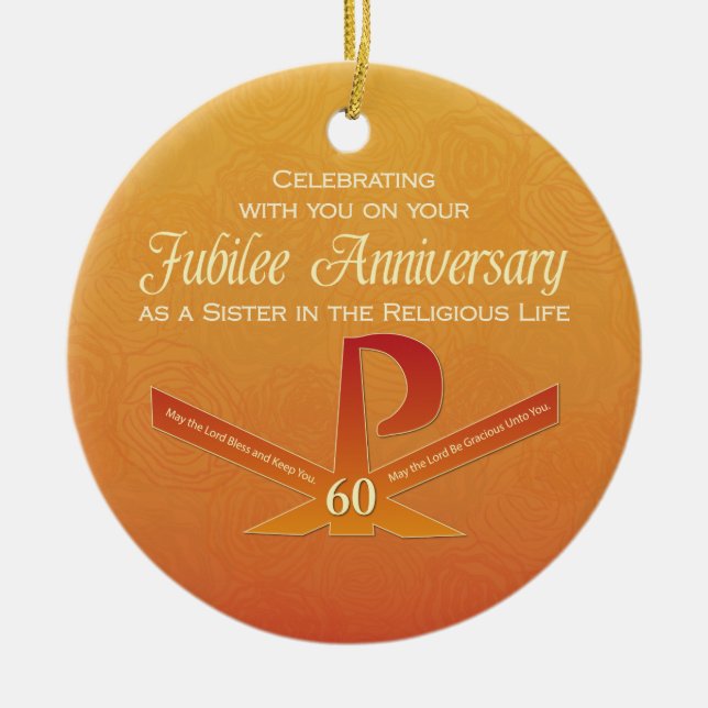 60th Jubilee Anniversary Nun Pax Cross, Orange Ceramic Ornament (Front)