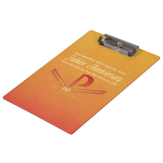 60th Jubilee Anniversary Nun Pax Cross, Orange Clipboard (Angled)