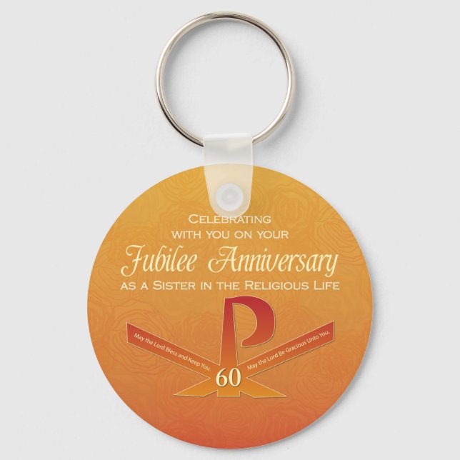 60th Jubilee Anniversary Nun Pax Cross, Orange Keychain (Front)