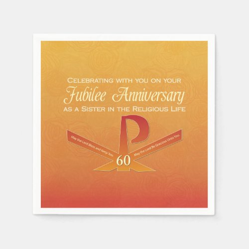 60th Jubilee Anniversary Nun Pax Cross Orange Napkins