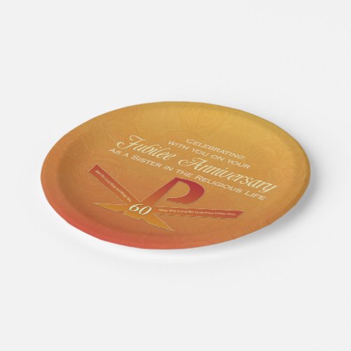 60th Jubilee Anniversary Nun Pax Cross Orange Paper Plates