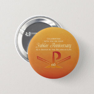 60th Jubilee Anniversary Nun Pax Cross, Orange Pinback Button