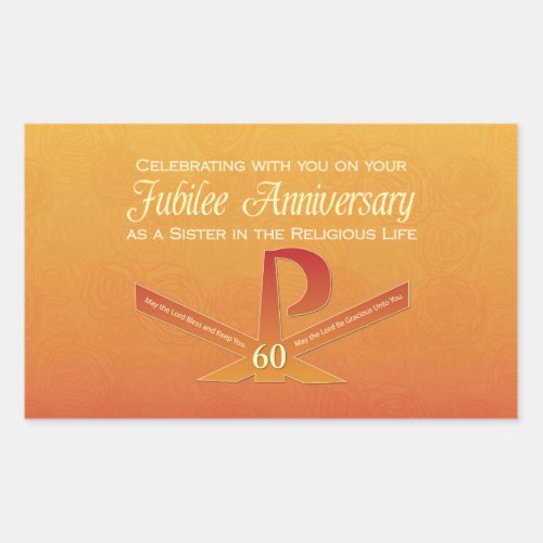 60th Jubilee Anniversary Nun Pax Cross Orange Rectangular Sticker