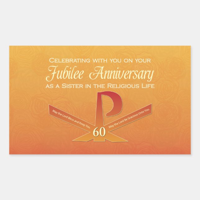 60th Jubilee Anniversary Nun Pax Cross, Orange Rectangular Sticker (Front)