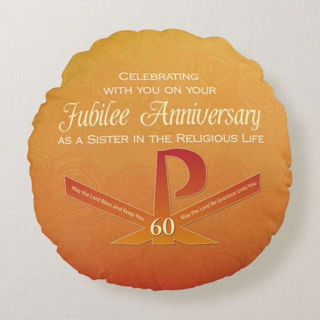 60th Jubilee Anniversary Nun Pax Cross, Orange Round Pillow (Front)