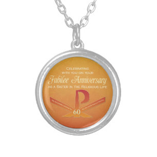 60th Jubilee Anniversary Nun Pax Cross, Orange Silver Plated Necklace