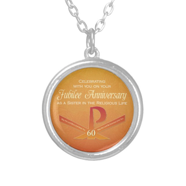60th Jubilee Anniversary Nun Pax Cross, Orange Silver Plated Necklace (Front)