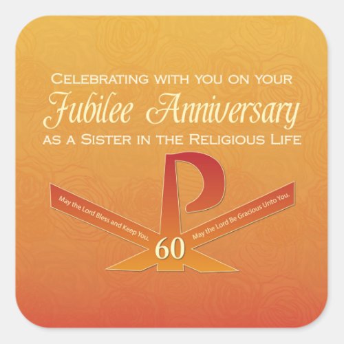 60th Jubilee Anniversary Nun Pax Cross Orange Square Sticker
